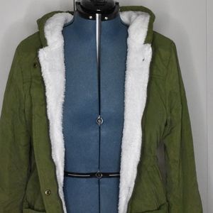 Army Green Faux Fur Lined Winter Coat